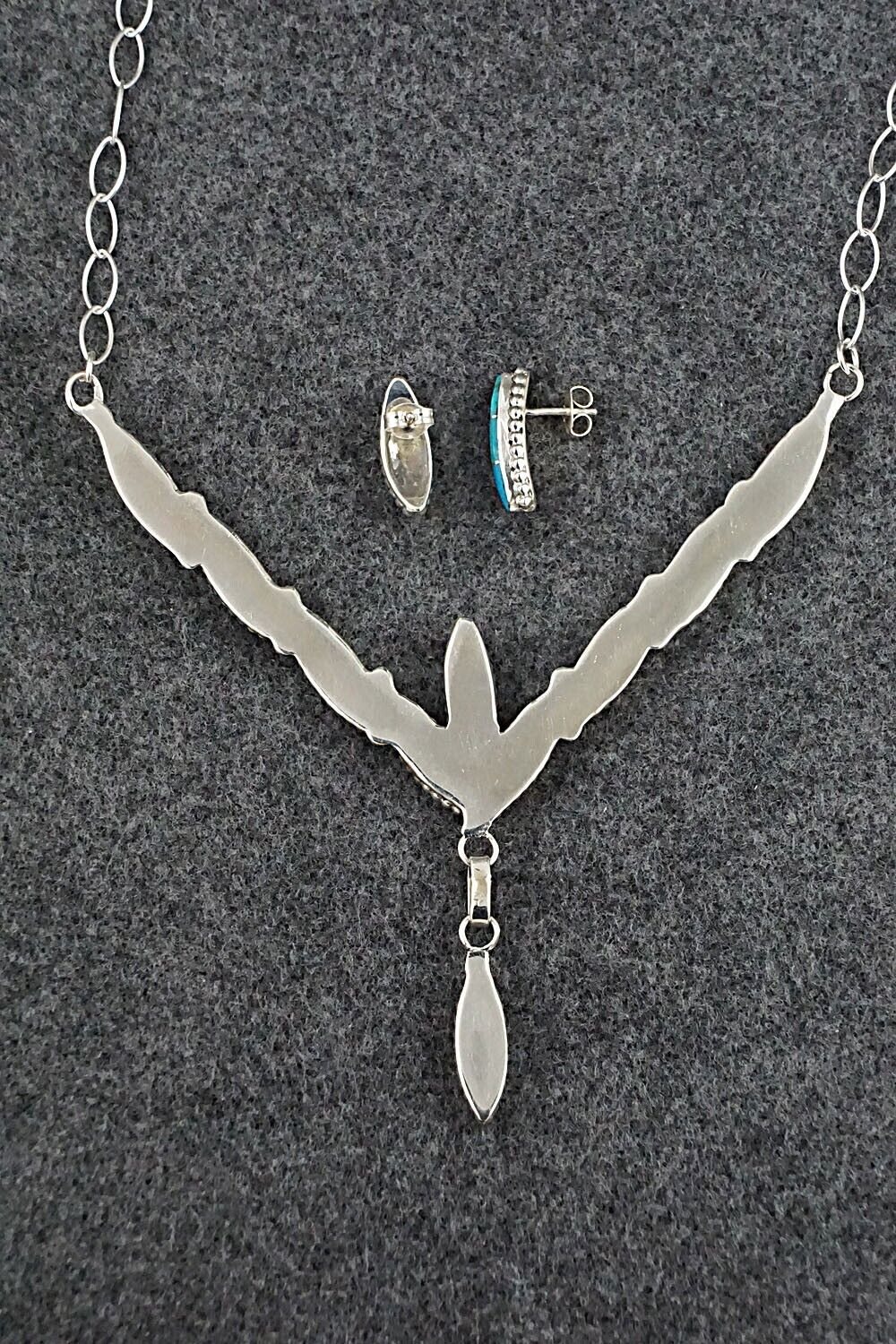 Turquoise & Sterling Silver Necklace and Earrings Set - Leola Nastacio