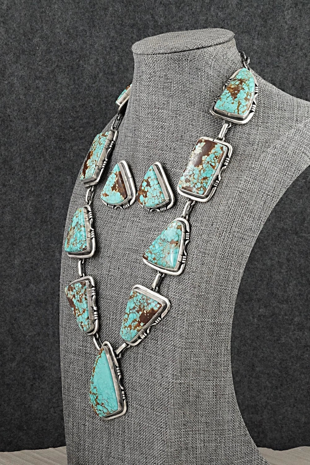 Turquoise & Sterling Silver Necklace and Earrings Set - Paul Livingston