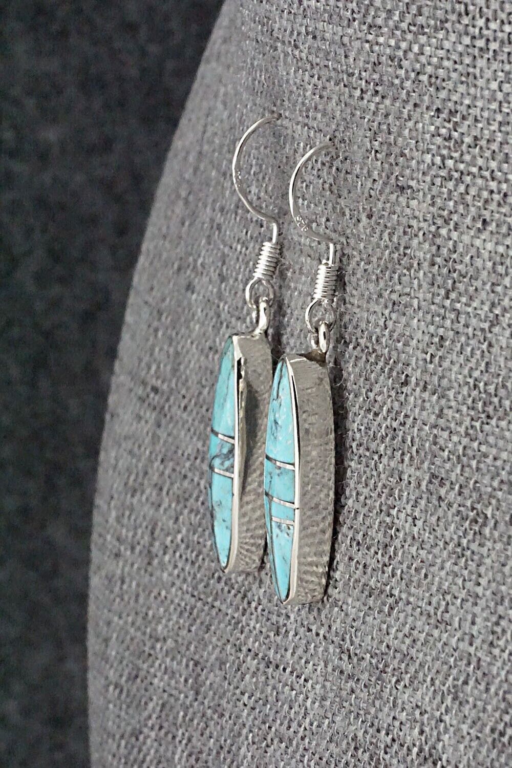 Turquoise & Sterling Silver Inlay Earrings - James Manygoats