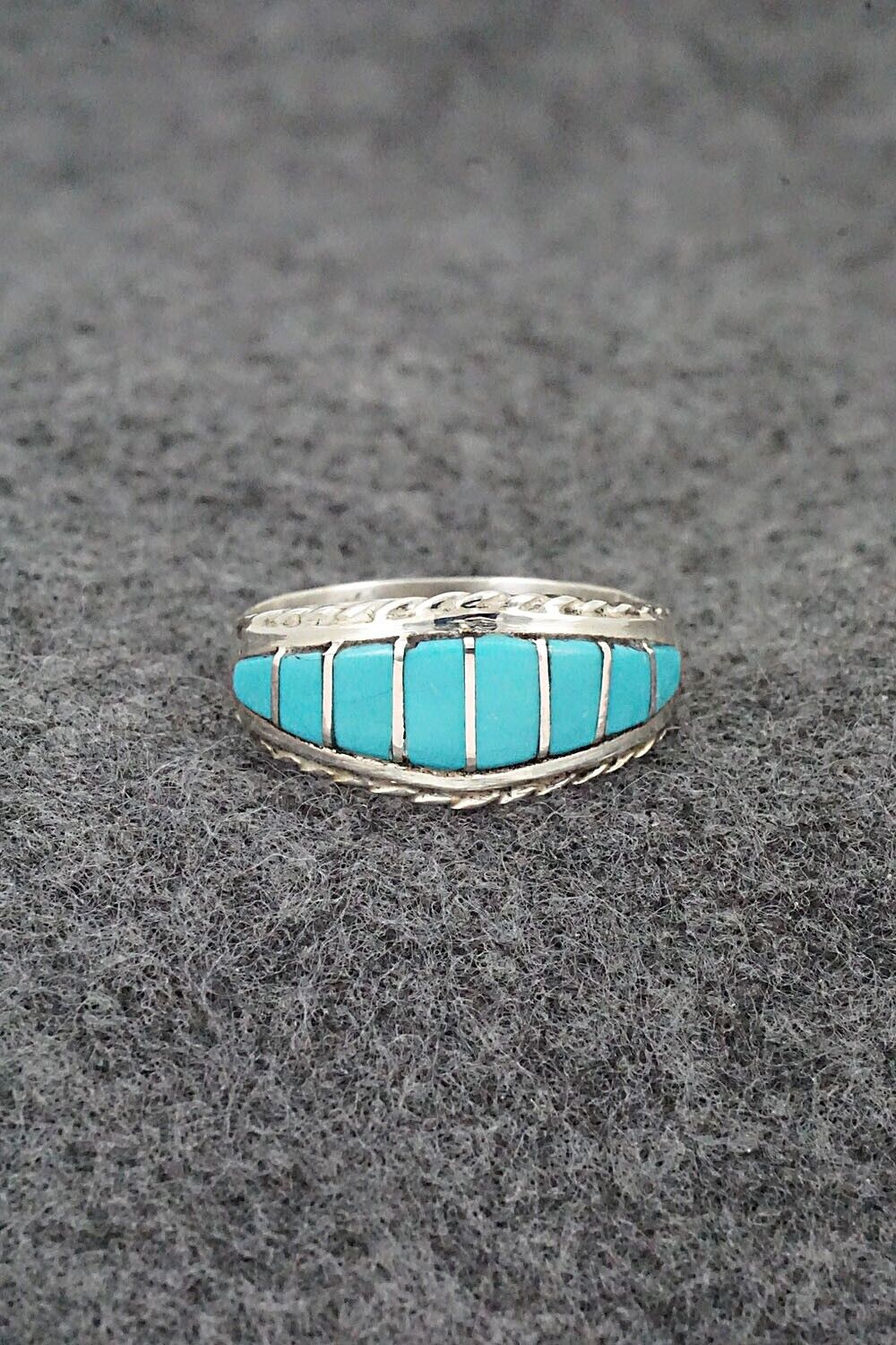 Turquoise & Sterling Silver Inlay Ring - Millie Peynetsa - Size 9.5