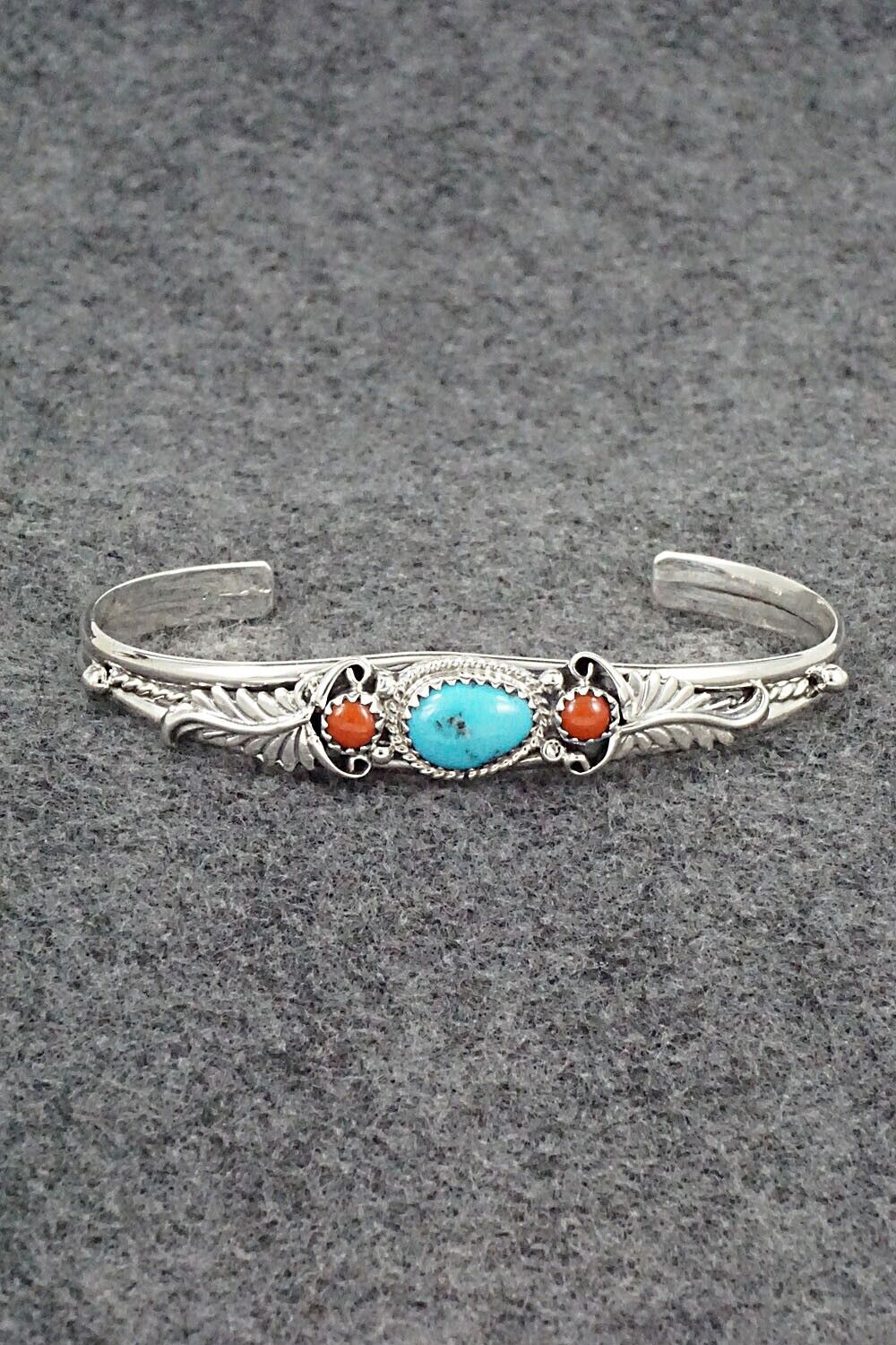 Turquoise, Coral & Sterling Silver Bracelet - Alice Rose Saunders