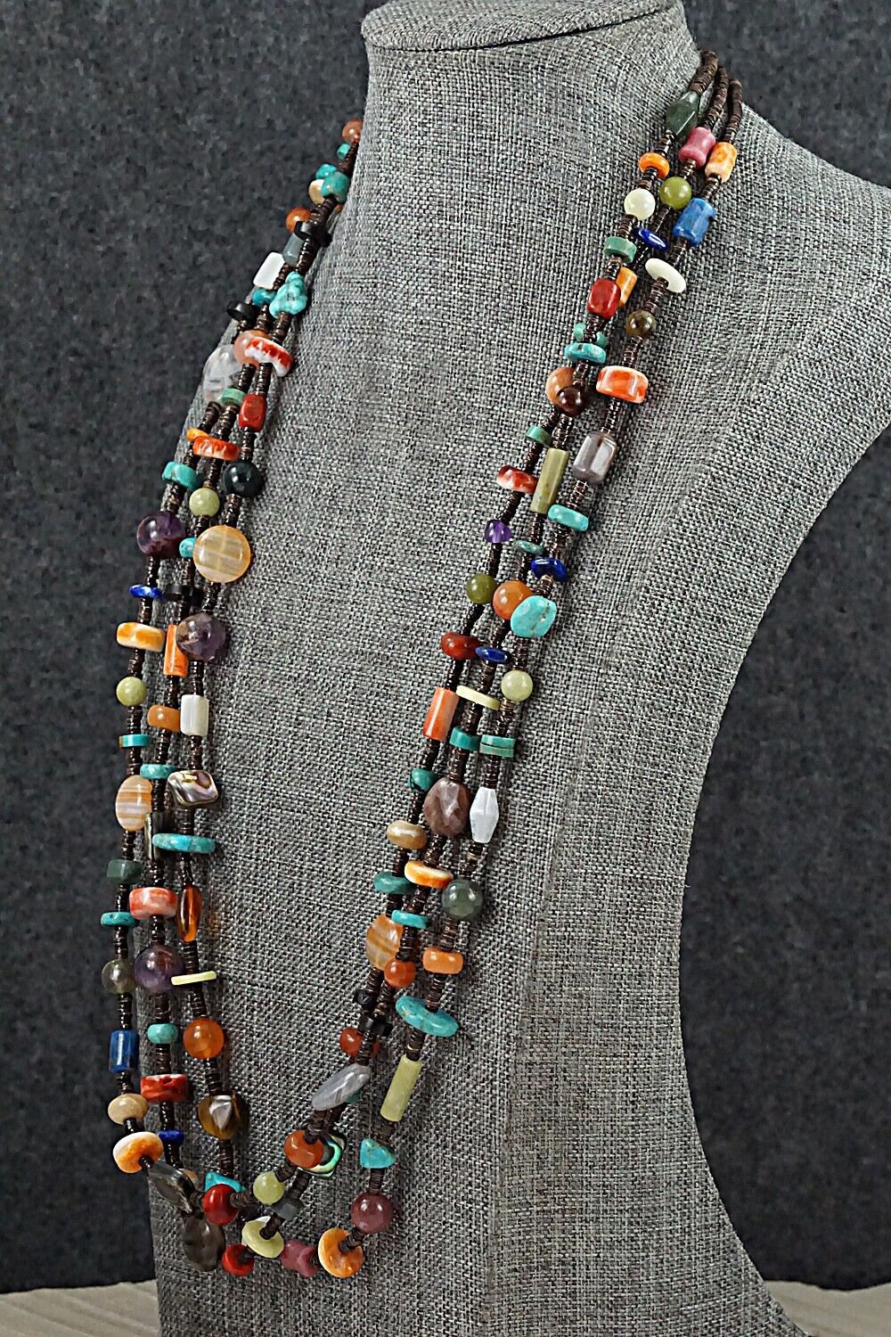 Multi-Stone & Sterling Silver Necklace 29" - Helen Tsosie