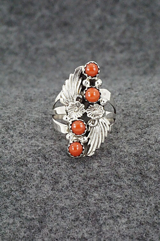 Coral & Sterling Silver Ring - Jerryson Henio - Size 6.5
