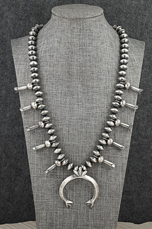 Sterling Silver Navajo Pearl Squash Blossom Necklace - Presley Haley