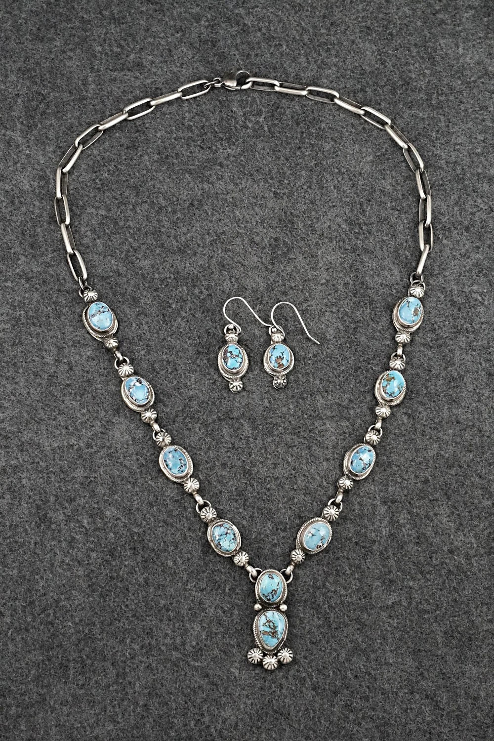 Turquoise & Sterling Silver Necklace and Earrings Set - Kathleen Livingston