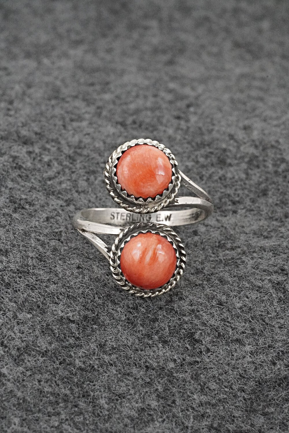 Spiny Oyster & Sterling Silver Ring - Esther White - Size 8 Adj.