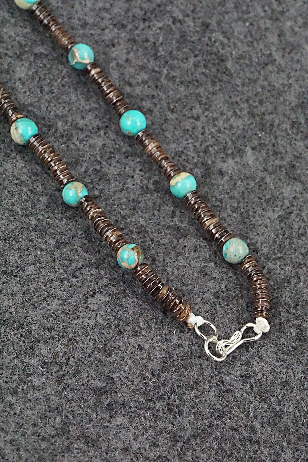 Turquoise, Shell & Sterling Silver Necklace 24" - Ramona Bird