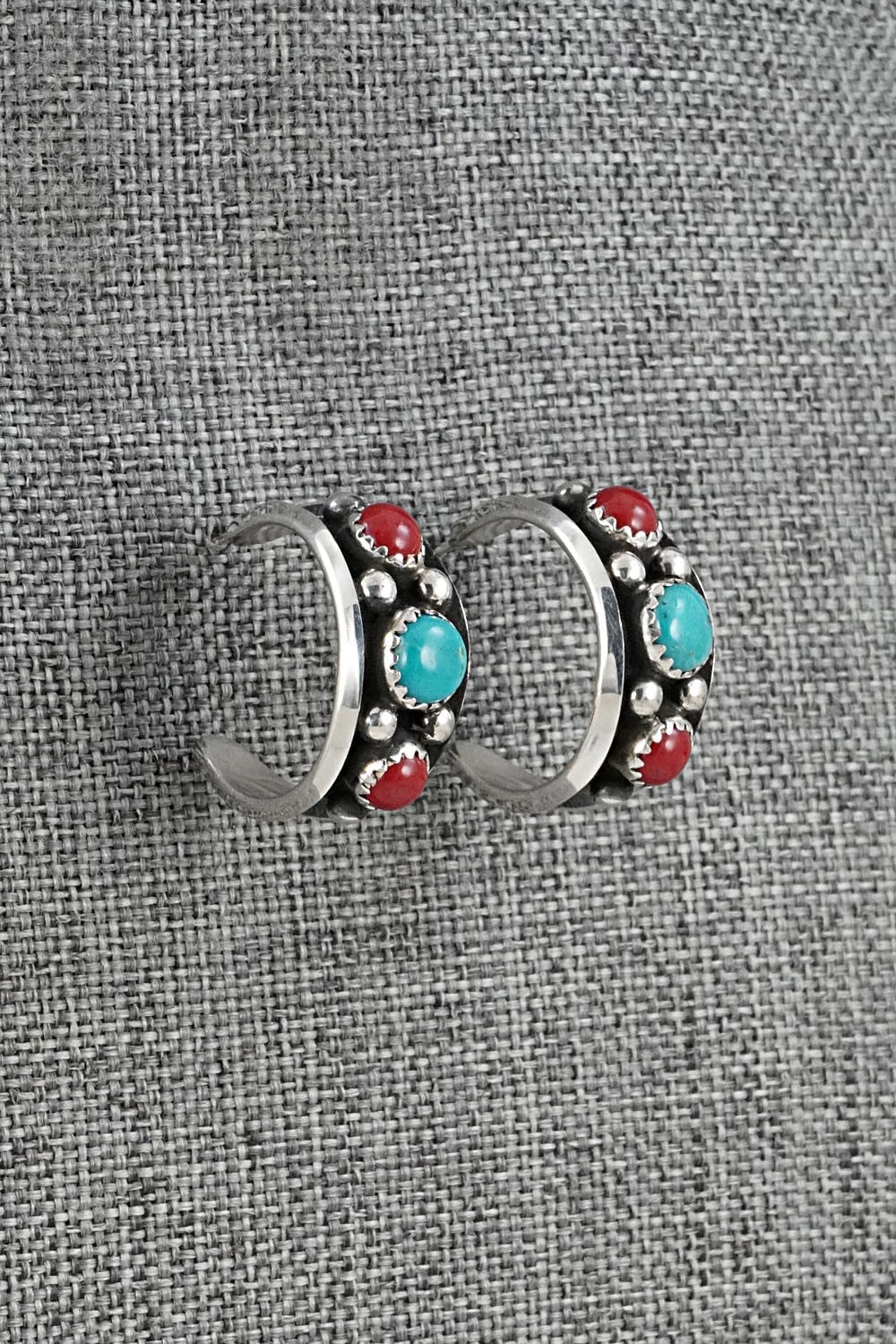 Coral, Turquoise & Sterling Silver Earrings - Paul Largo