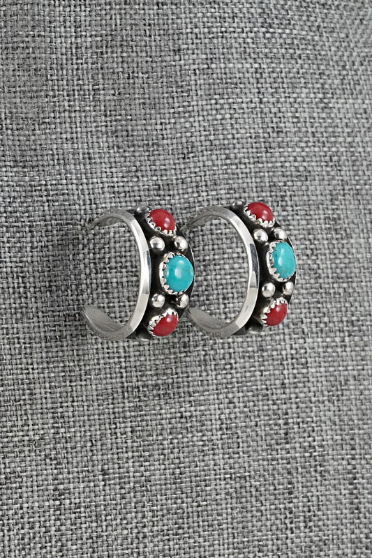 Coral, Turquoise & Sterling Silver Earrings - Paul Largo