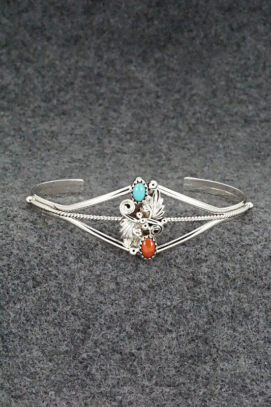 Turquoise, Coral & Sterling Silver Bracelet - William Begay