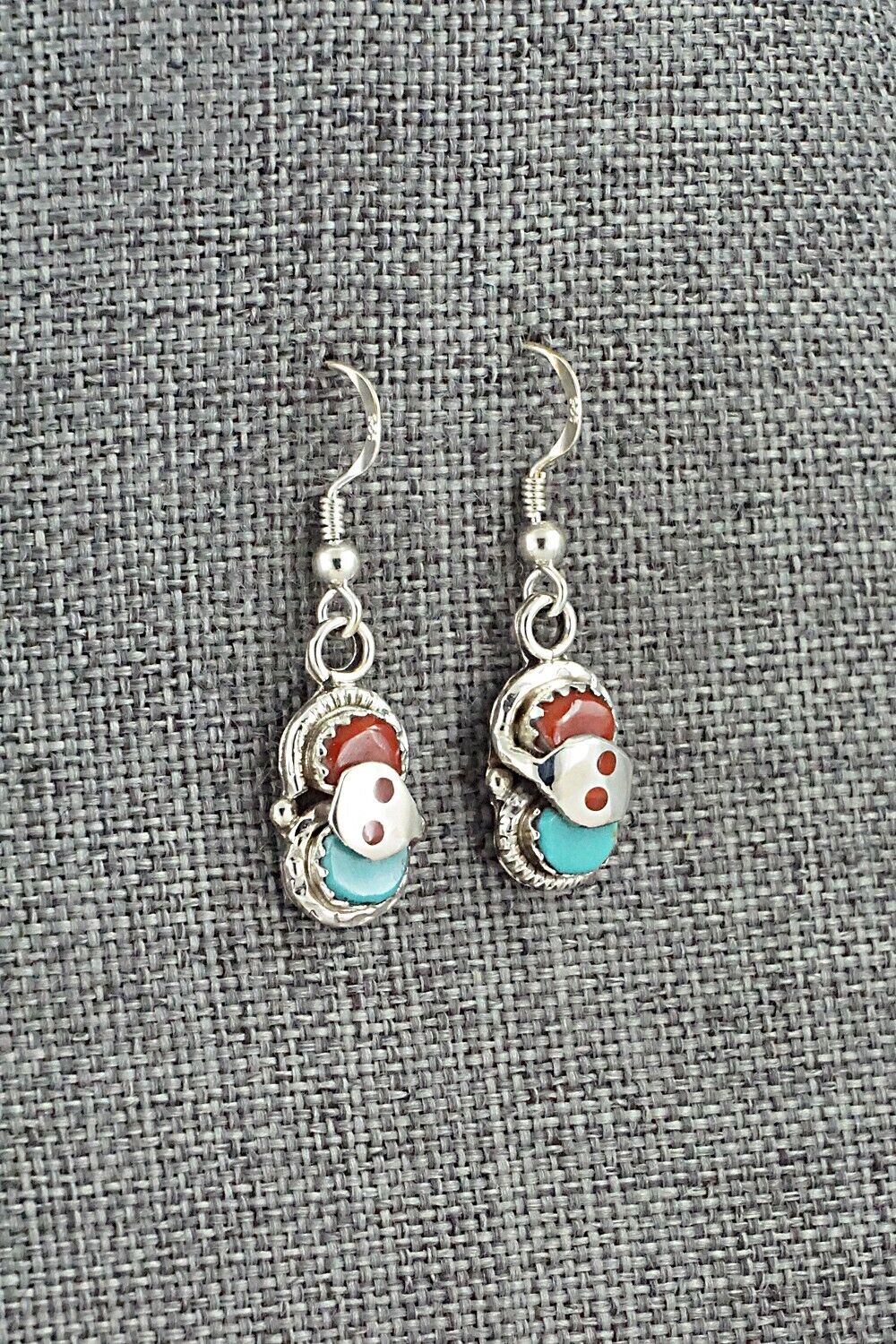 Turquoise, Coral & Sterling Silver Earrings - Joy Calavaza