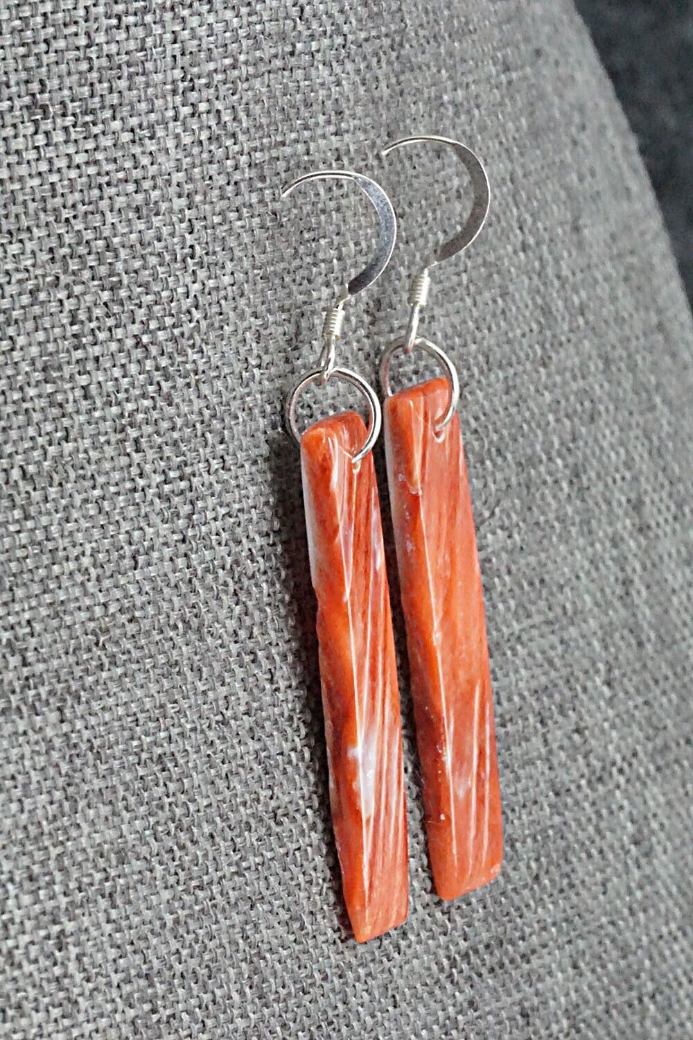 Spiny Oyster & Sterling Silver Earrings - Louise Pete