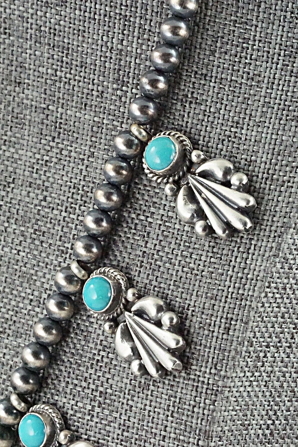 Turquoise & Sterling Silver Squash Blossom Necklace - Bobby Platero