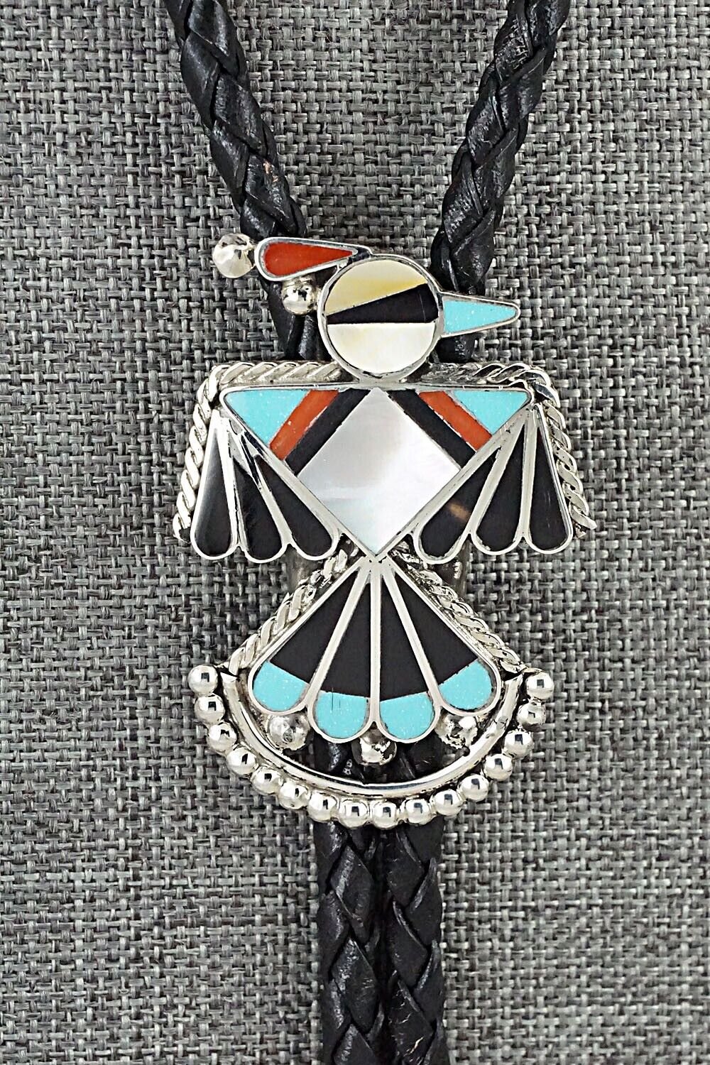 Multi-Stone & Sterling Silver Inlay Bolo Tie - Adrian Wallace