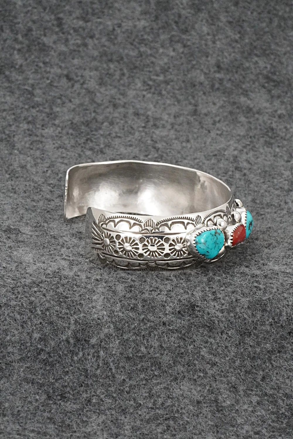 Turquoise, Coral & Sterling Silver Bracelet - Grace Silver