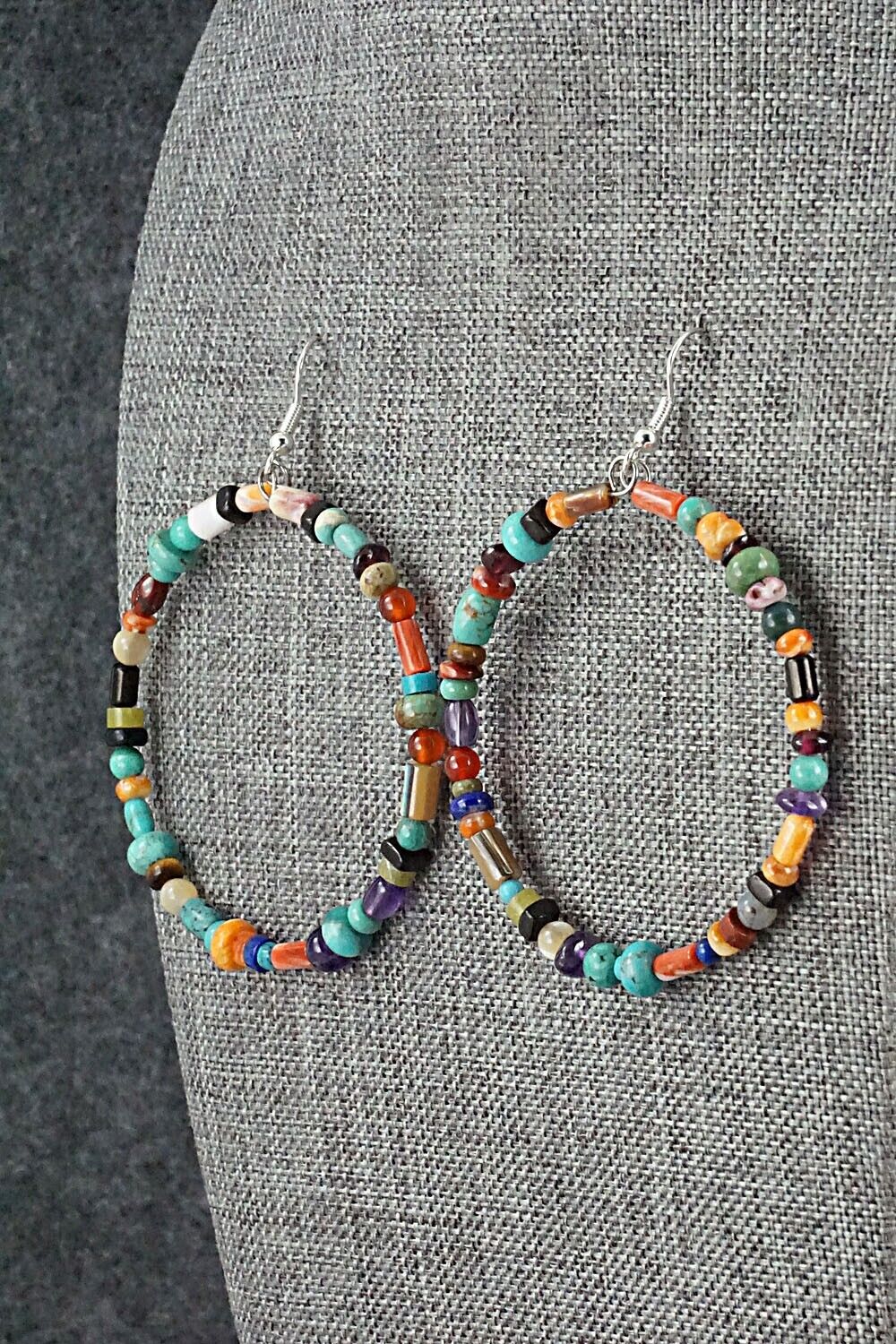 Multi Stone & Sterling Silver Hoop Earrings - Helen Tsosie