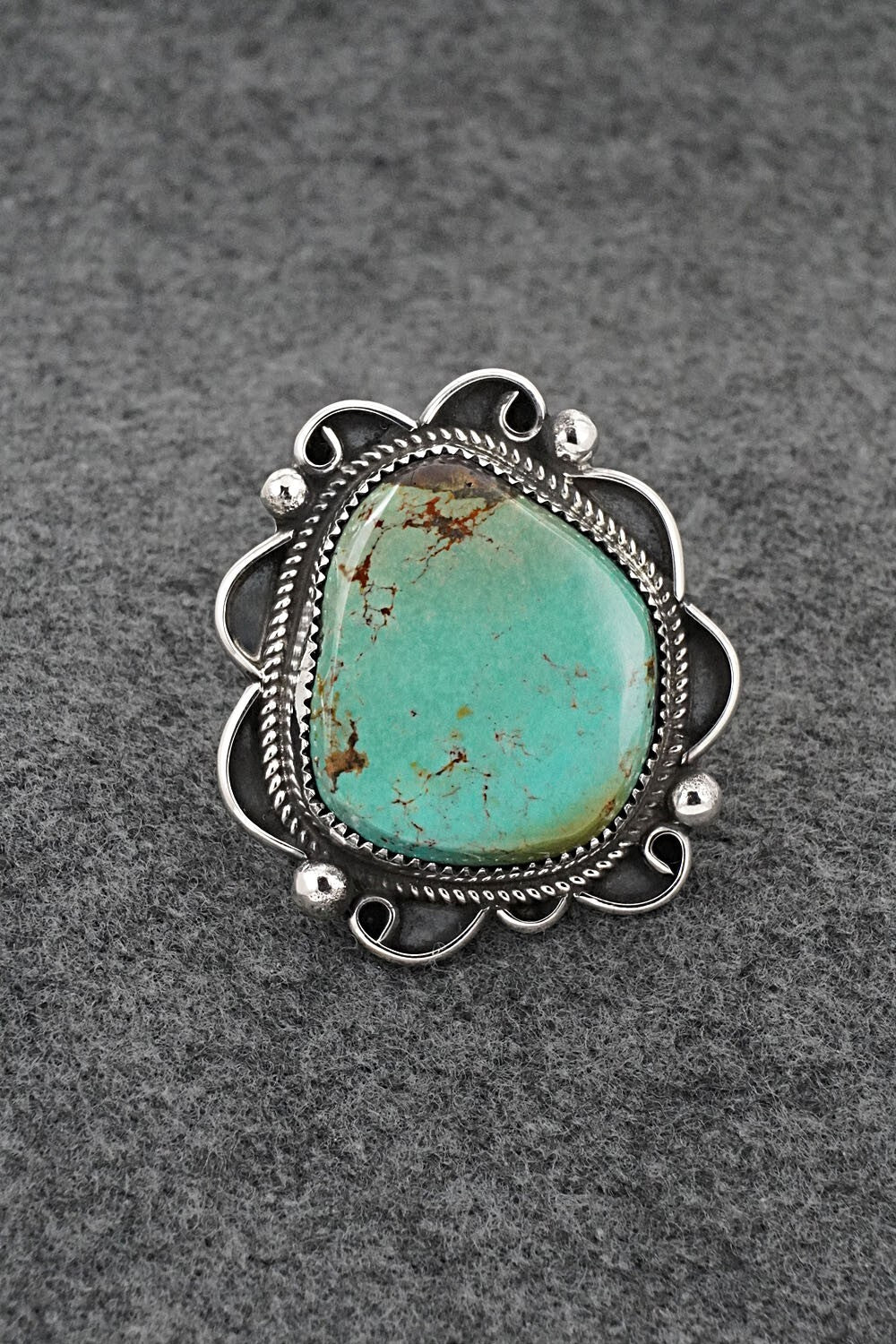 Turquoise & Sterling Silver Ring - Leslie Nez - Size 8.5