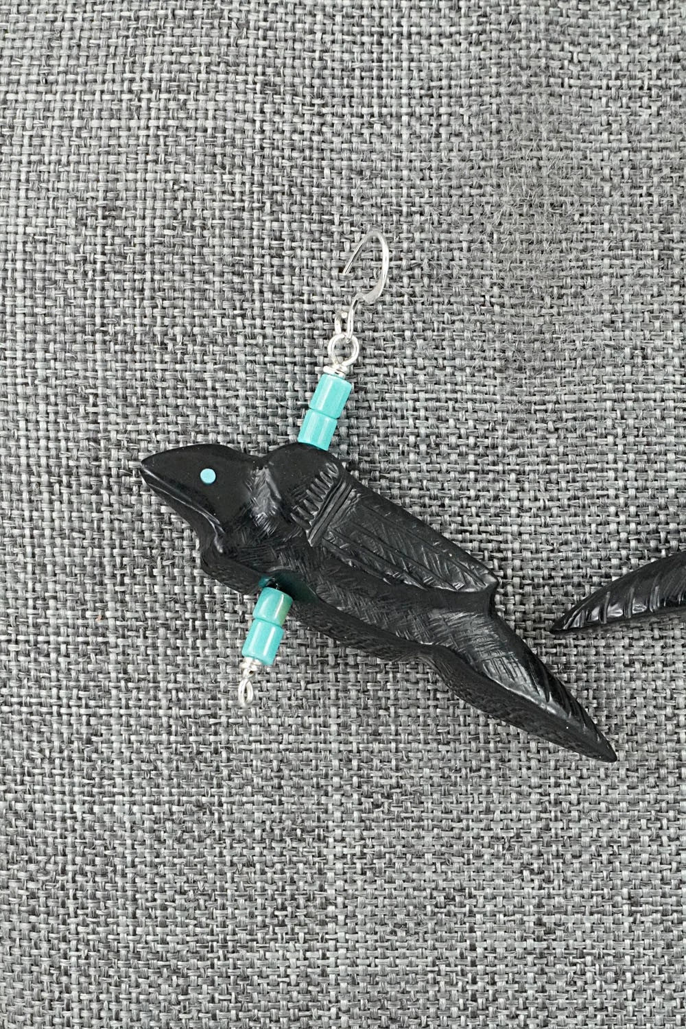Turquoise, Jet Zuni Fetish & Sterling Silver Earrings - Herbert Halate