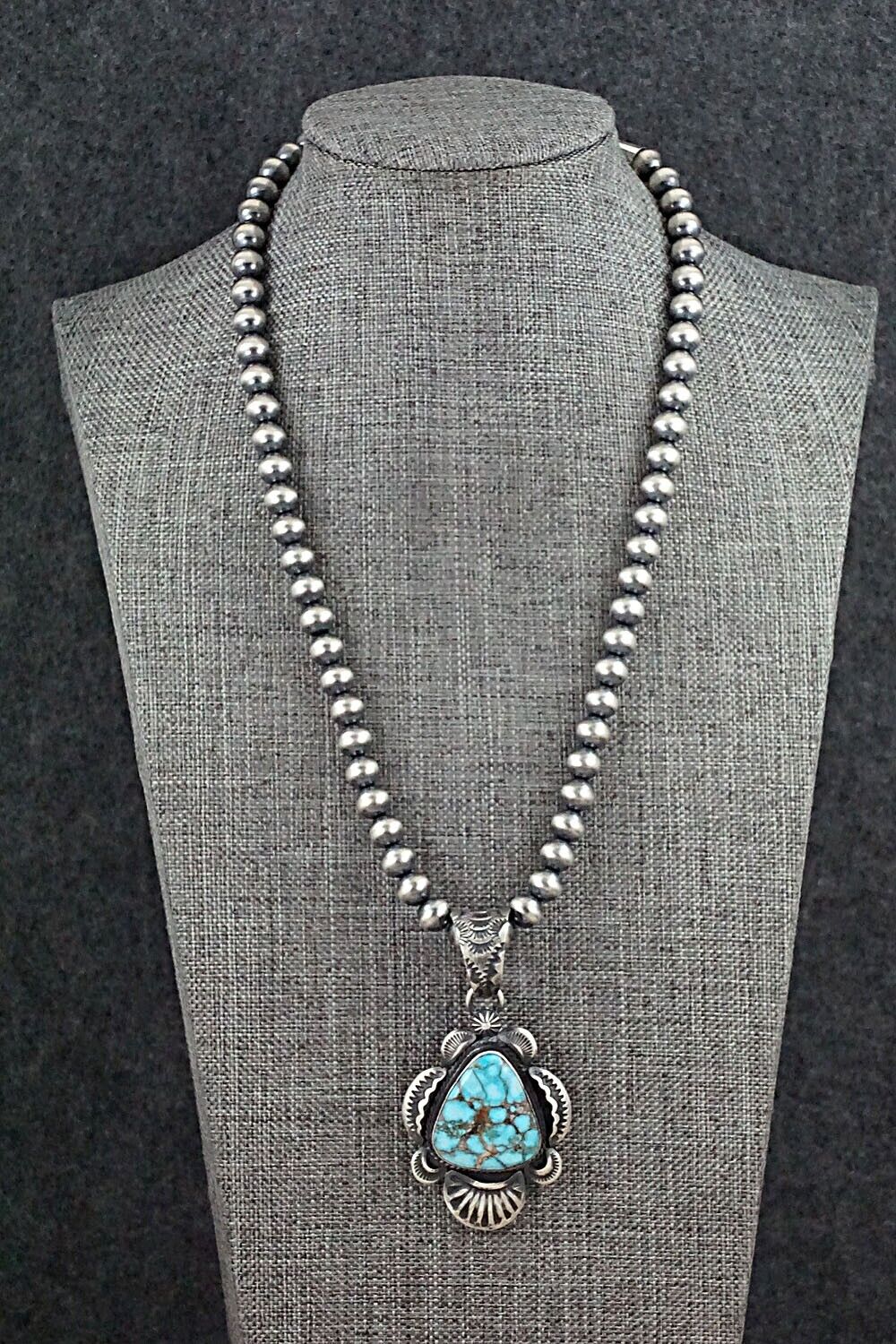 Turquoise and Sterling Silver Necklace - Gilbert Tom
