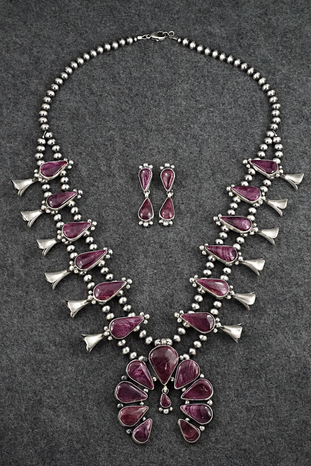 Spiny Oyster & Sterling Silver Squash Blossom Set - Darrin Livingston