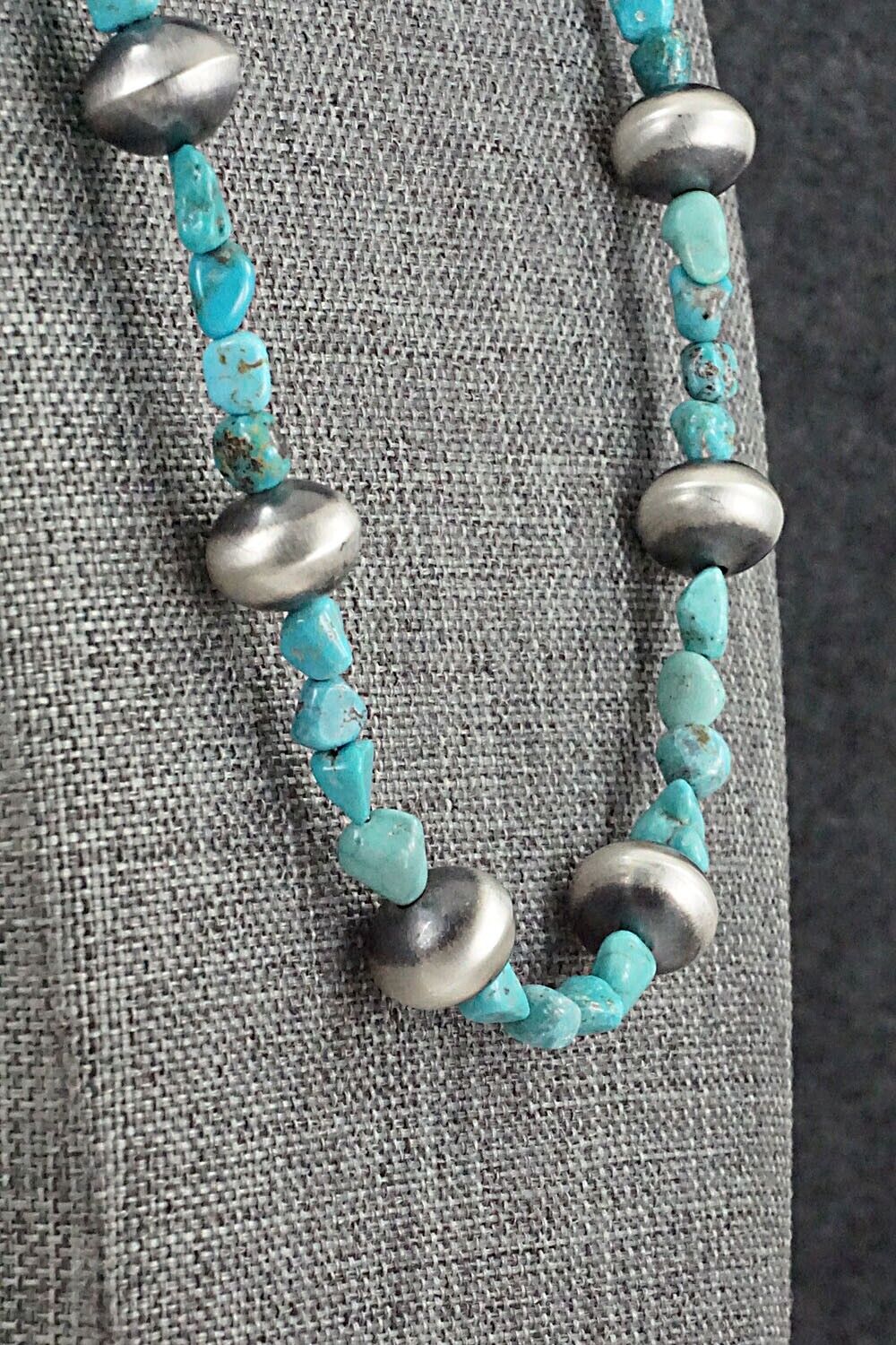 Turquoise & Sterling Silver Necklace 26" - Doreen Jake