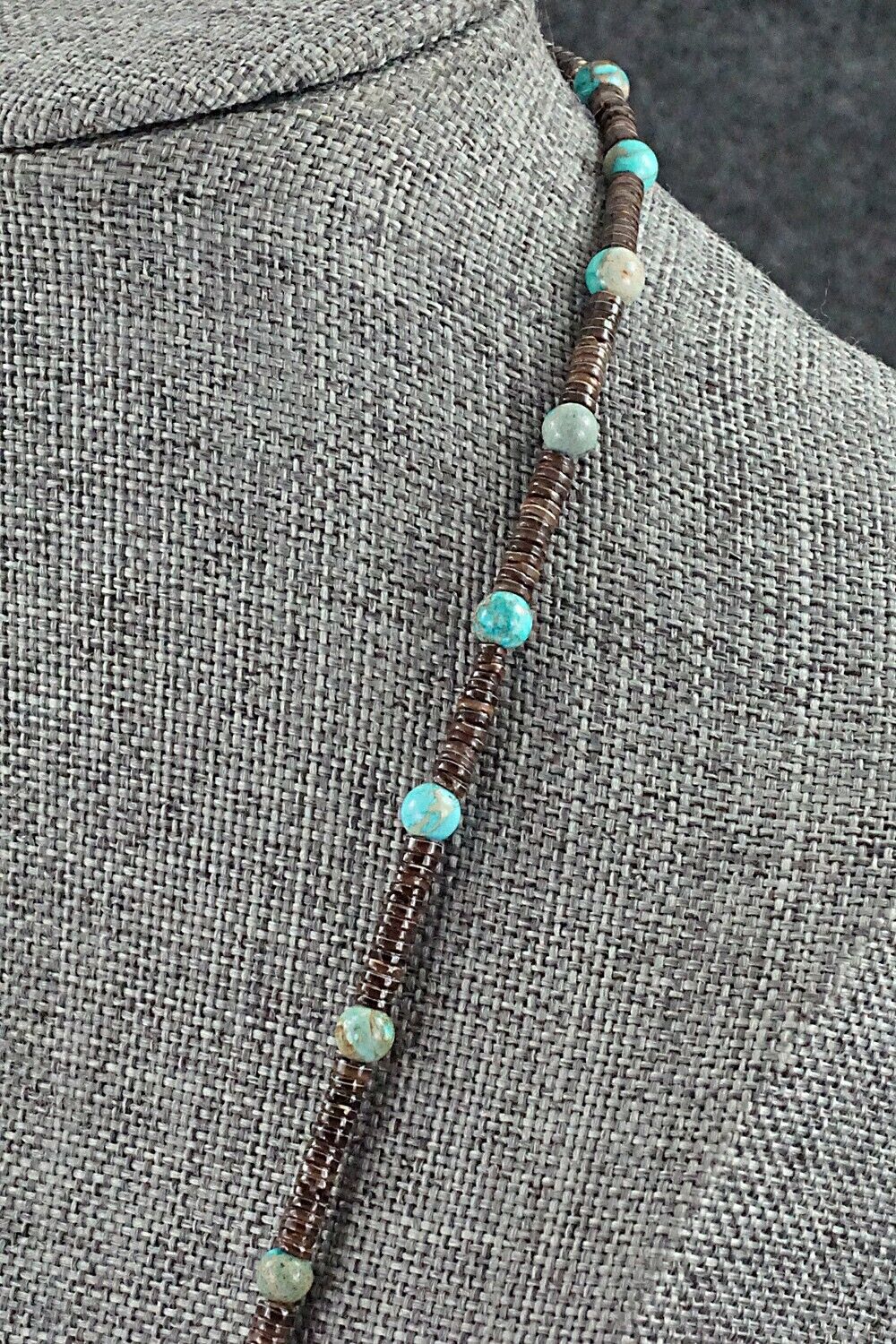 Turquoise, Shell & Sterling Silver Necklace 24" - Ramona Bird