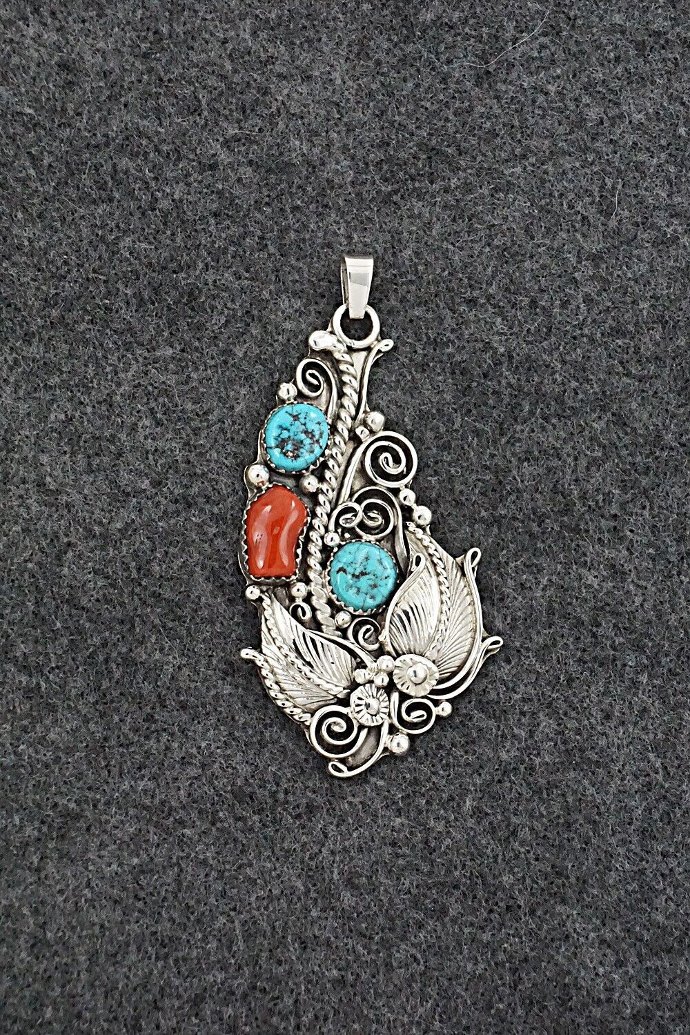 Turquoise, Coral & Sterling Silver Pendant - Martin Muskett