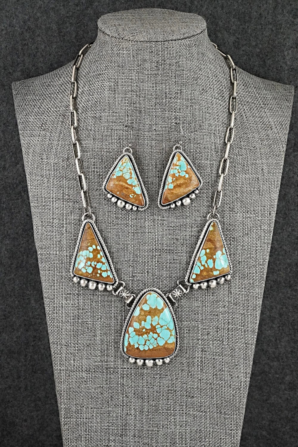 Turquoise & Sterling Silver Necklace and Earrings Set - Paul Livingston