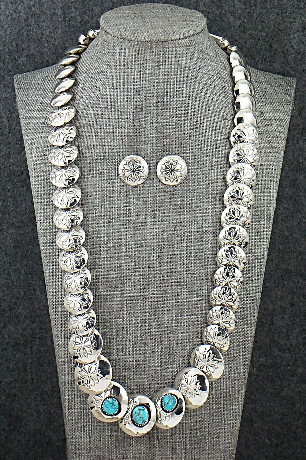 Turquoise & Sterling Silver Necklace and Earrings Set - Tim Thompson