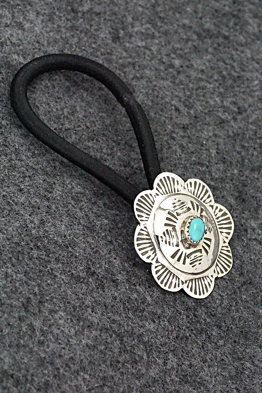 Turquoise & Sterling Silver Hair Tie - Bertha Begay