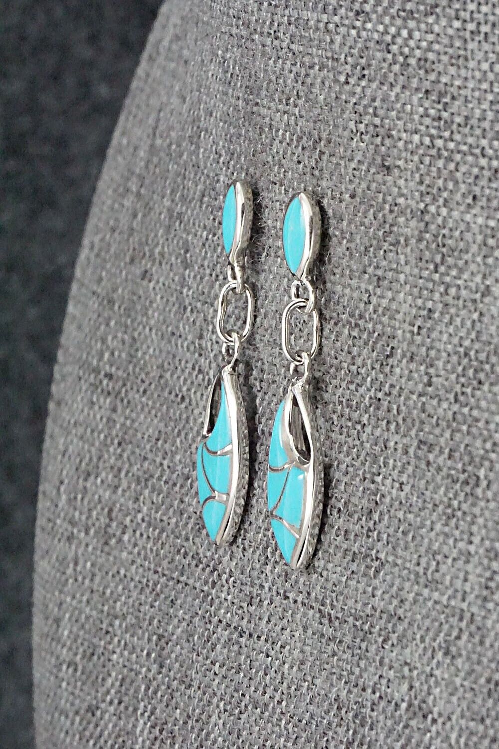 Turquoise & Sterling Silver Inlay Earrings - Faye Leekya