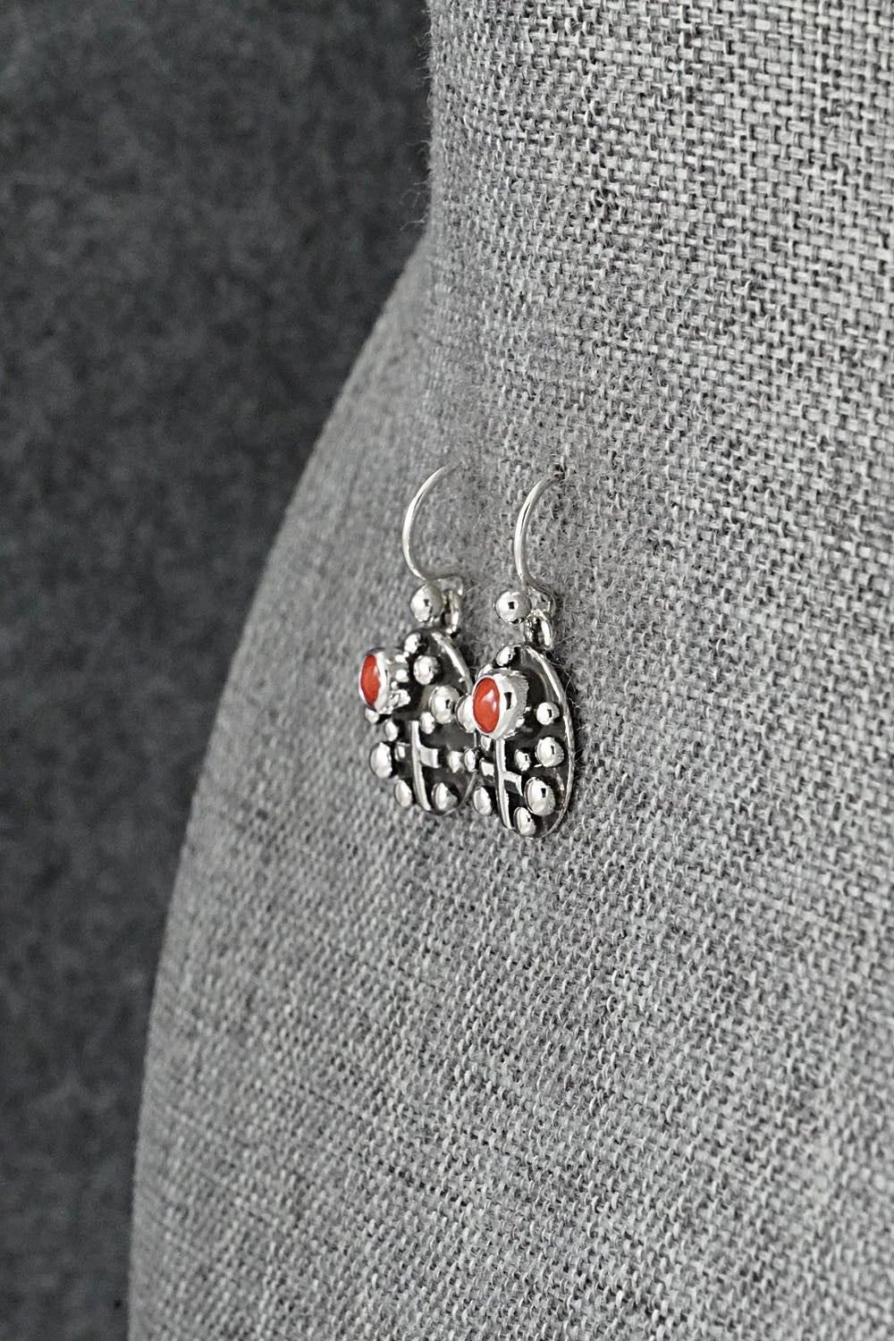 Coral & Sterling Silver Earrings - Akee Douglas