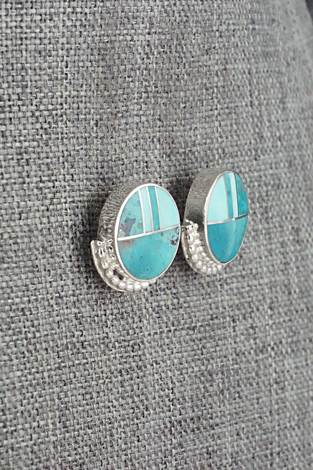 Turquoise & Sterling Silver Inlay Earrings - Curtis Manygoats