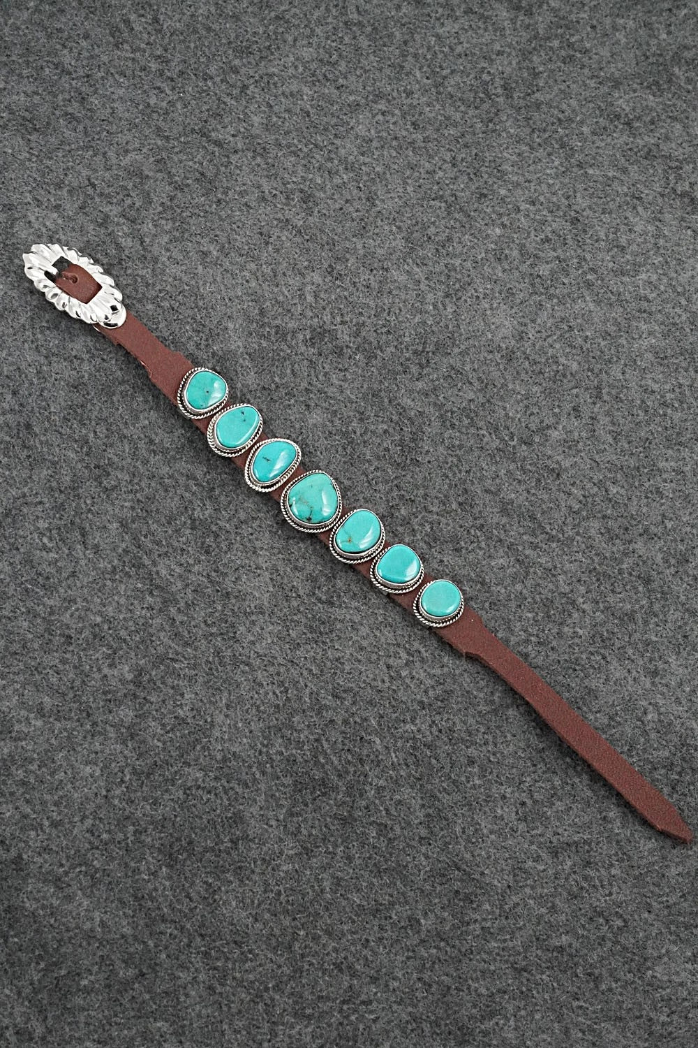 Turquoise, Sterling Silver & Leather Bracelet - Bonnie Willie