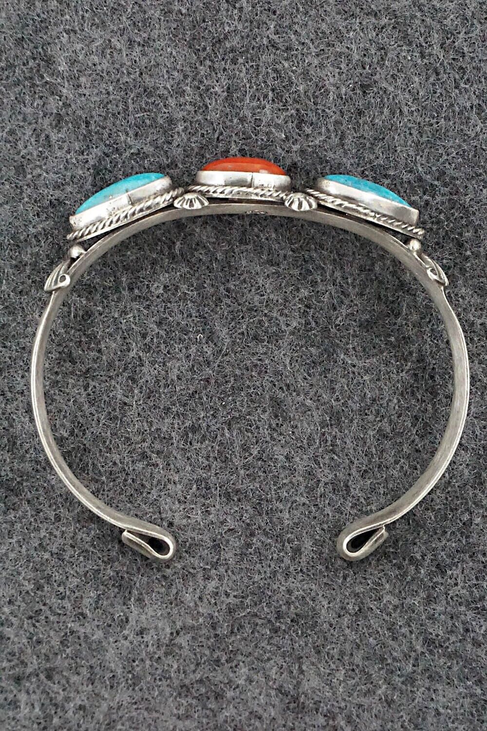 Turquoise, Coral & Sterling Silver Bracelet - Bobby Platero