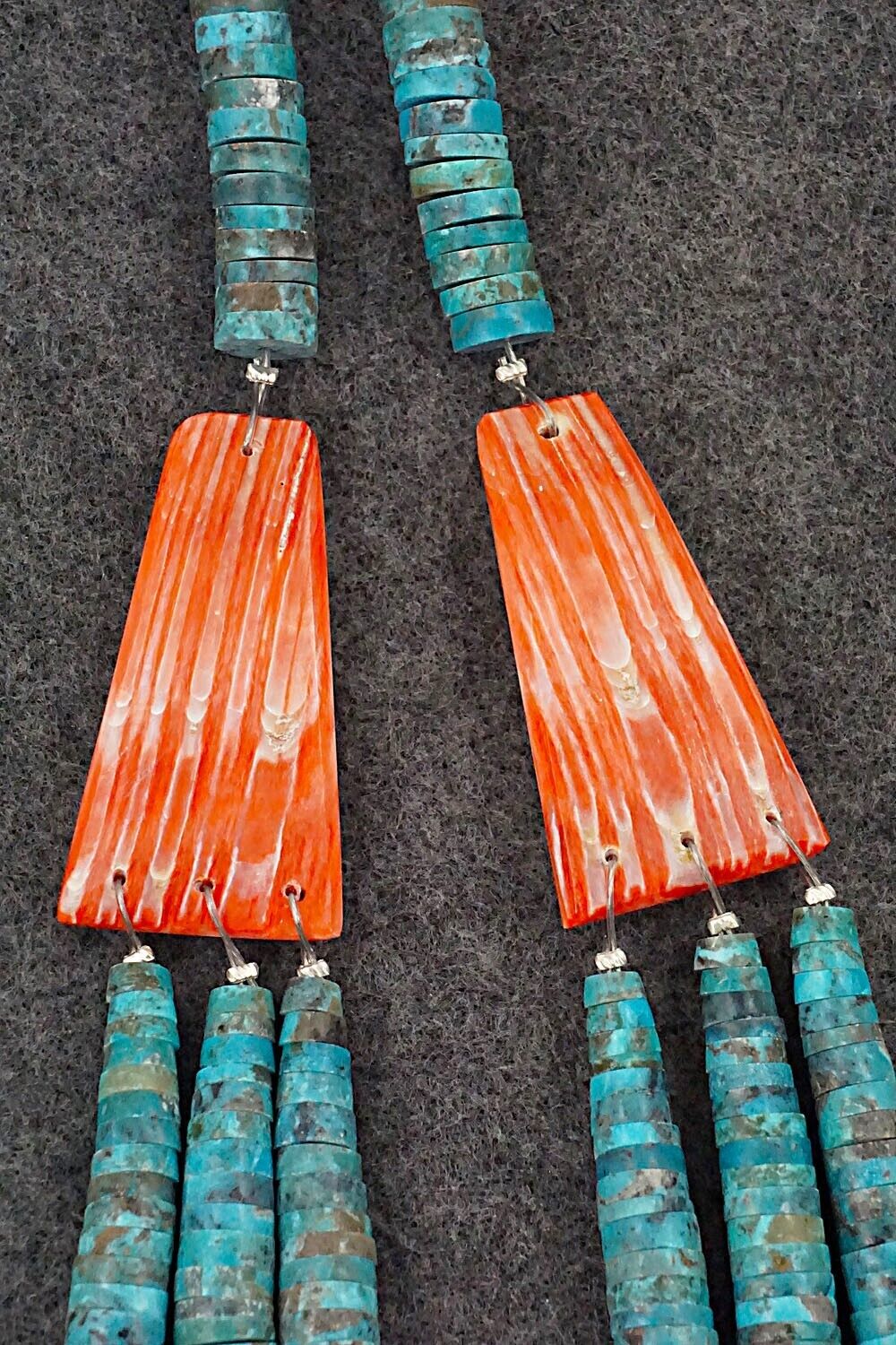 Turquoise, Spiny Oyster and Sterling Silver Necklace - Lupe Lovato