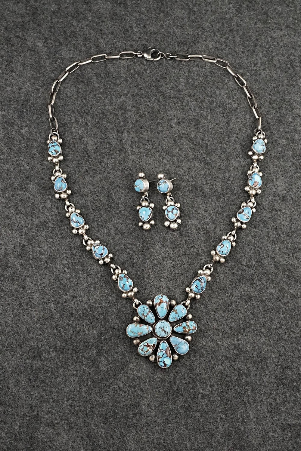 Turquoise & Sterling Silver Necklace and Earrings Set - Kathleen Livingston