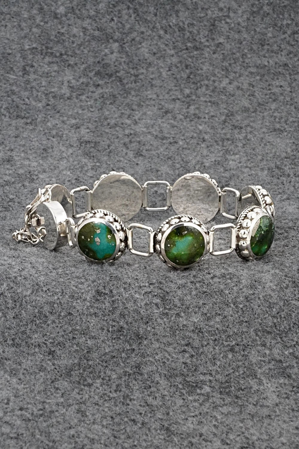 Turquoise & Sterling Silver Link Bracelet - Charleston Willie