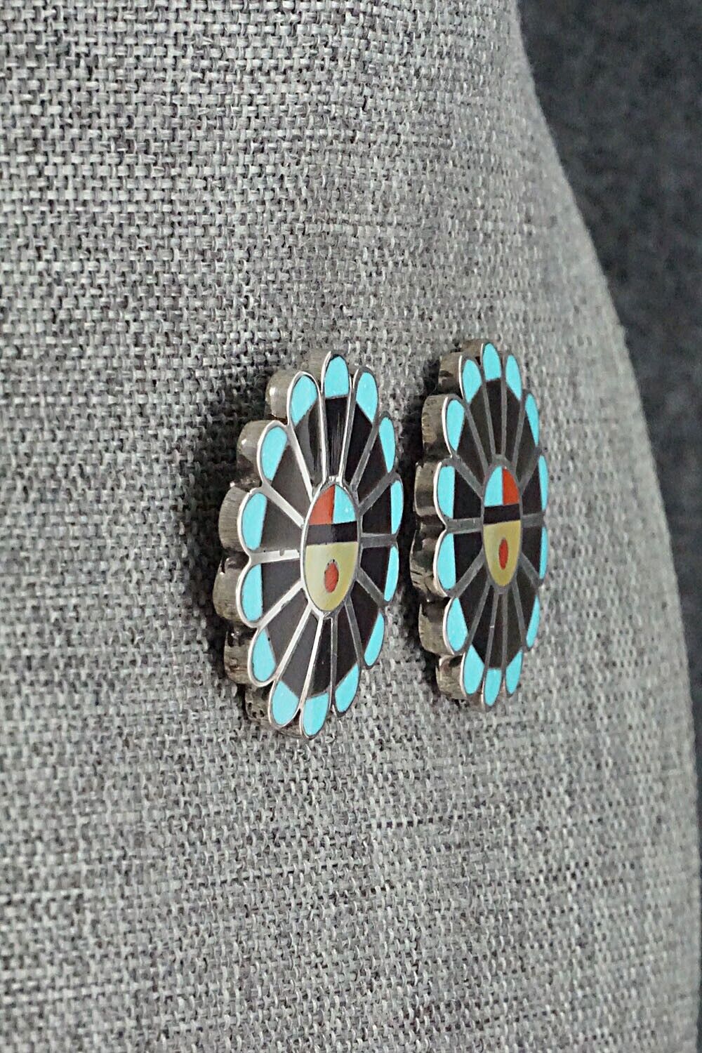 Multi Stone Inlay & Sterling Silver Earrings - Adrian Wallace
