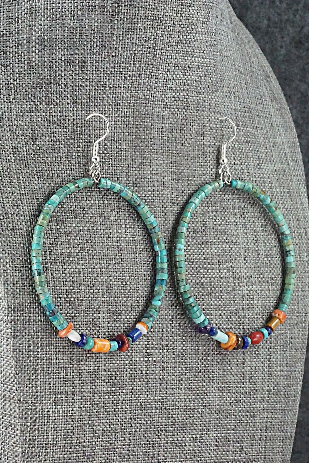 Multi Stone & Sterling Silver Hoop Earrings - Helen Tsosie