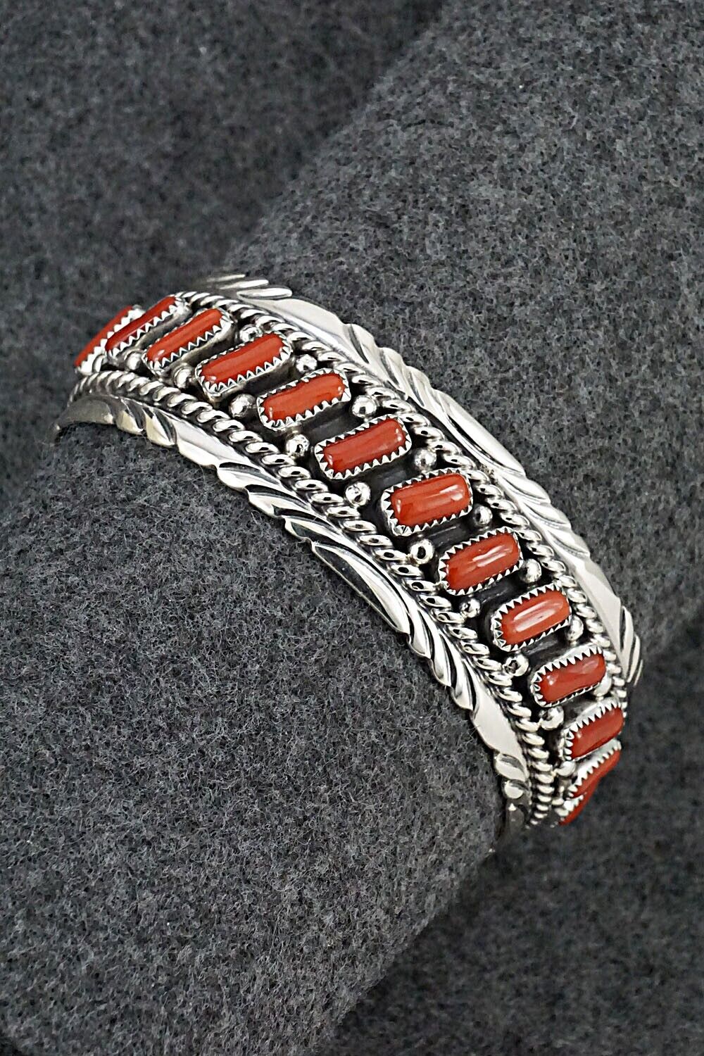 Coral & Sterling Silver Bracelet - Chester Charley