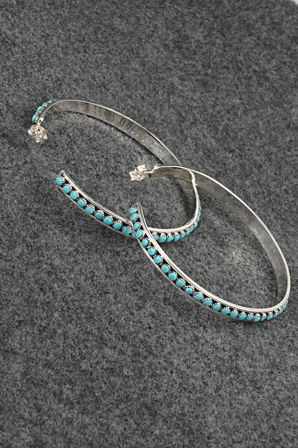 Turquoise & Sterling Silver Hoop Earrings - Lois Tzuni