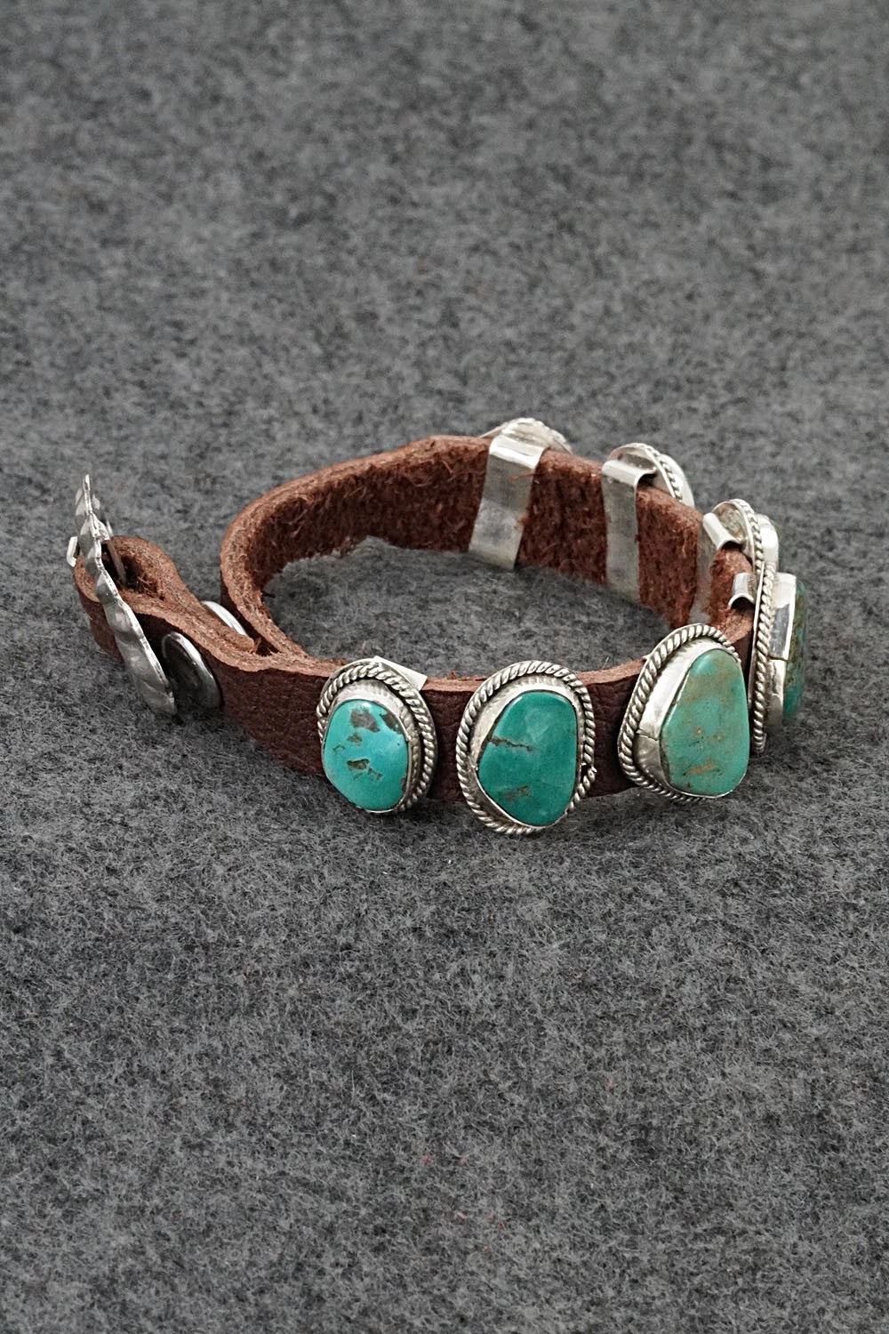 Turquoise, Sterling Silver & Leather Bracelet - Rosita Charlie