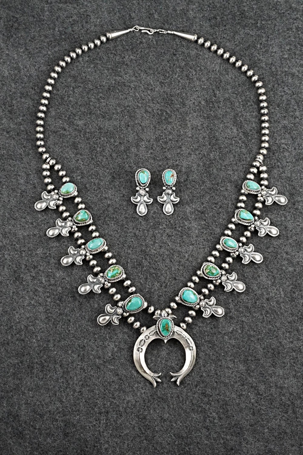Turquoise & Sterling Silver Squash Blossom Set - Adrienne Gordon