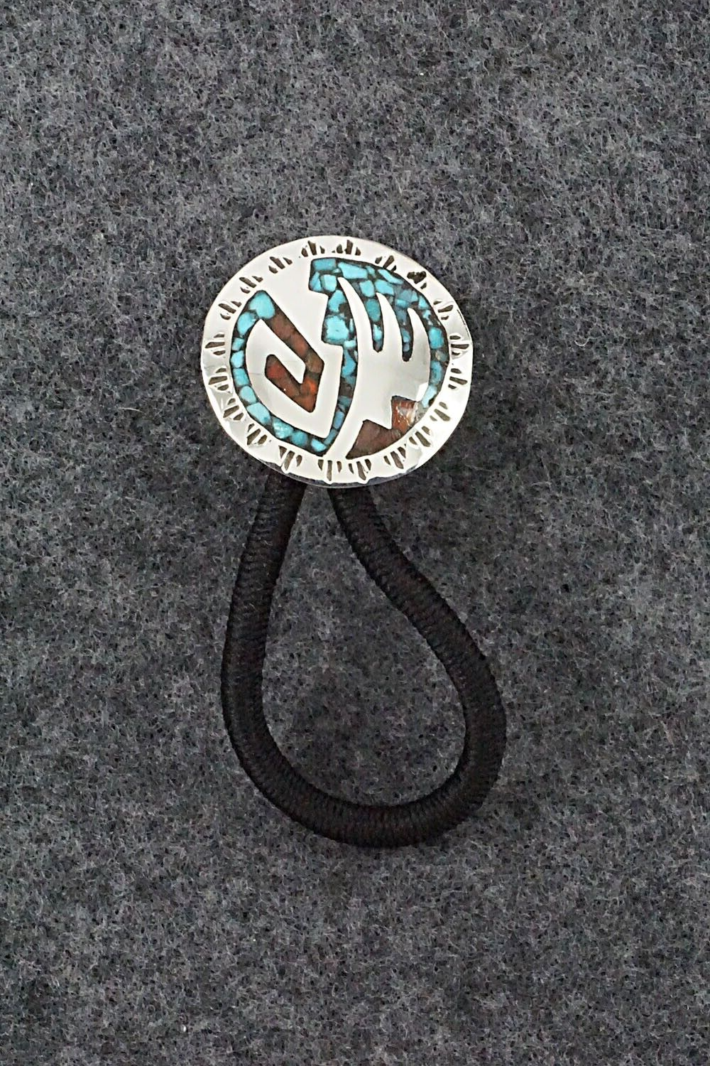 Turquoise, Coral & Sterling Silver Hair Tie - Joleen Yazzie