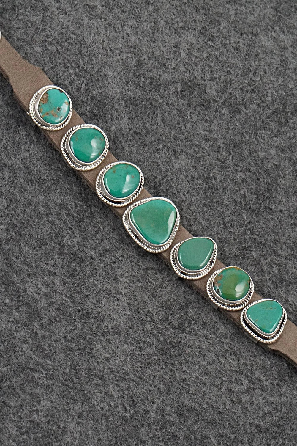 Turquoise, Sterling Silver & Leather Bracelet - Marlene Ramone
