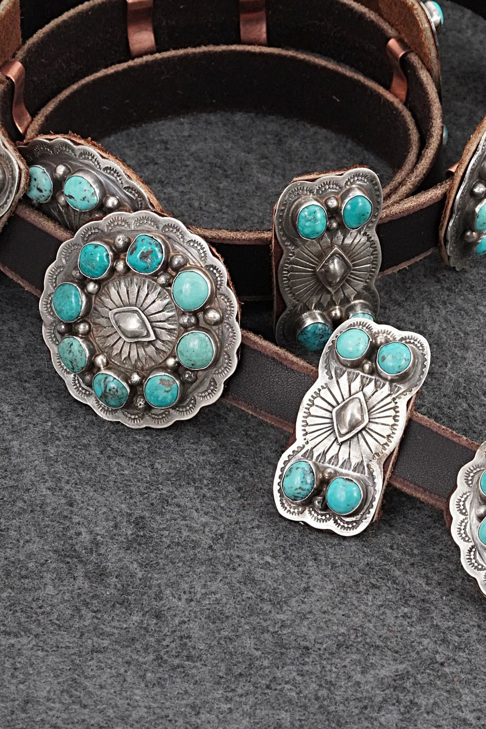 Turquoise, Sterling Silver & Leather Concho Belt - Dan Morgan