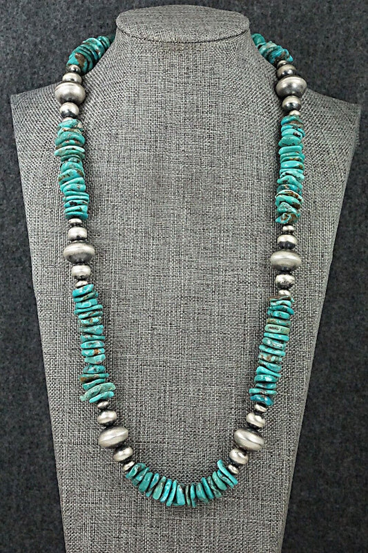 Turquoise & Sterling Silver Necklace 30" - Doreen Jake