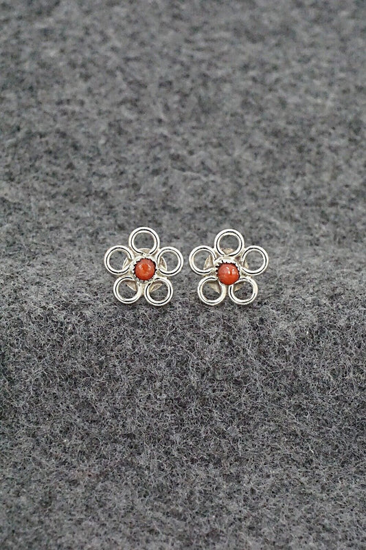 Coral & Sterling Silver Earrings - Connie Bowannie