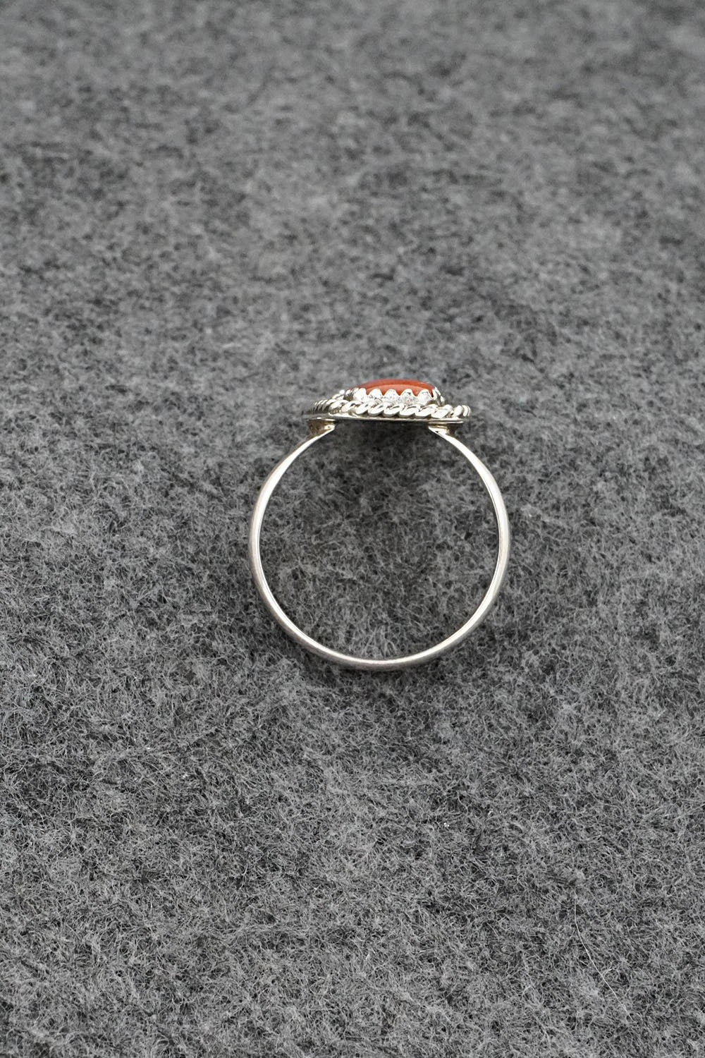 Coral & Sterling Silver Ring - Priscilla Reeder - Size 8